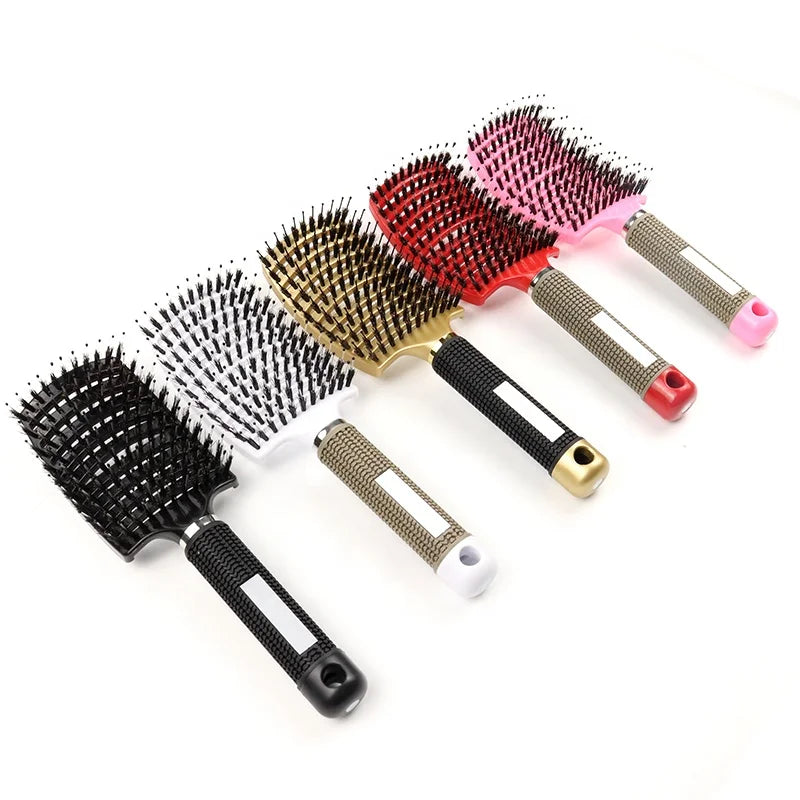 Hair Brush Custom Logo Private Label Wet Curved Vent Natural Tangle Curly Wave Denman Detangling Boar Bristle Hairbrush