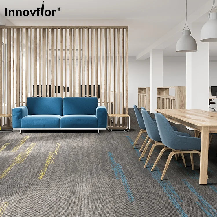 Modern Loop Pile Striped Carpet Tiles 50x50cm Fire Rated for Airport Use-Easy Replacement & Low Cost