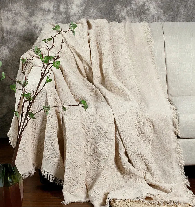 Textured Solid Jacquard Knitted Cotton Polyester Decorative All-Season Soft Sofa Throw Blanket Custom Picnic