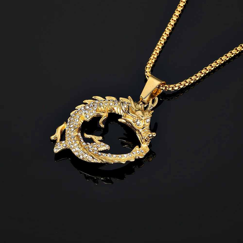 Fatingna Plated Stainless Steel Dragon Pendant Necklace Trendy Butterfly Shape Buddhism Inspired Hiphop Jewelry for Men Boys