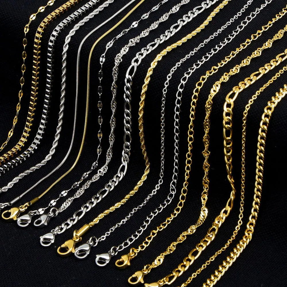 New Arrival Waterproof Stainless Steel Necklace Jewelry Thick Chain Rope Link Bead Snake Paperclip Cuban Chain Choker Necklace