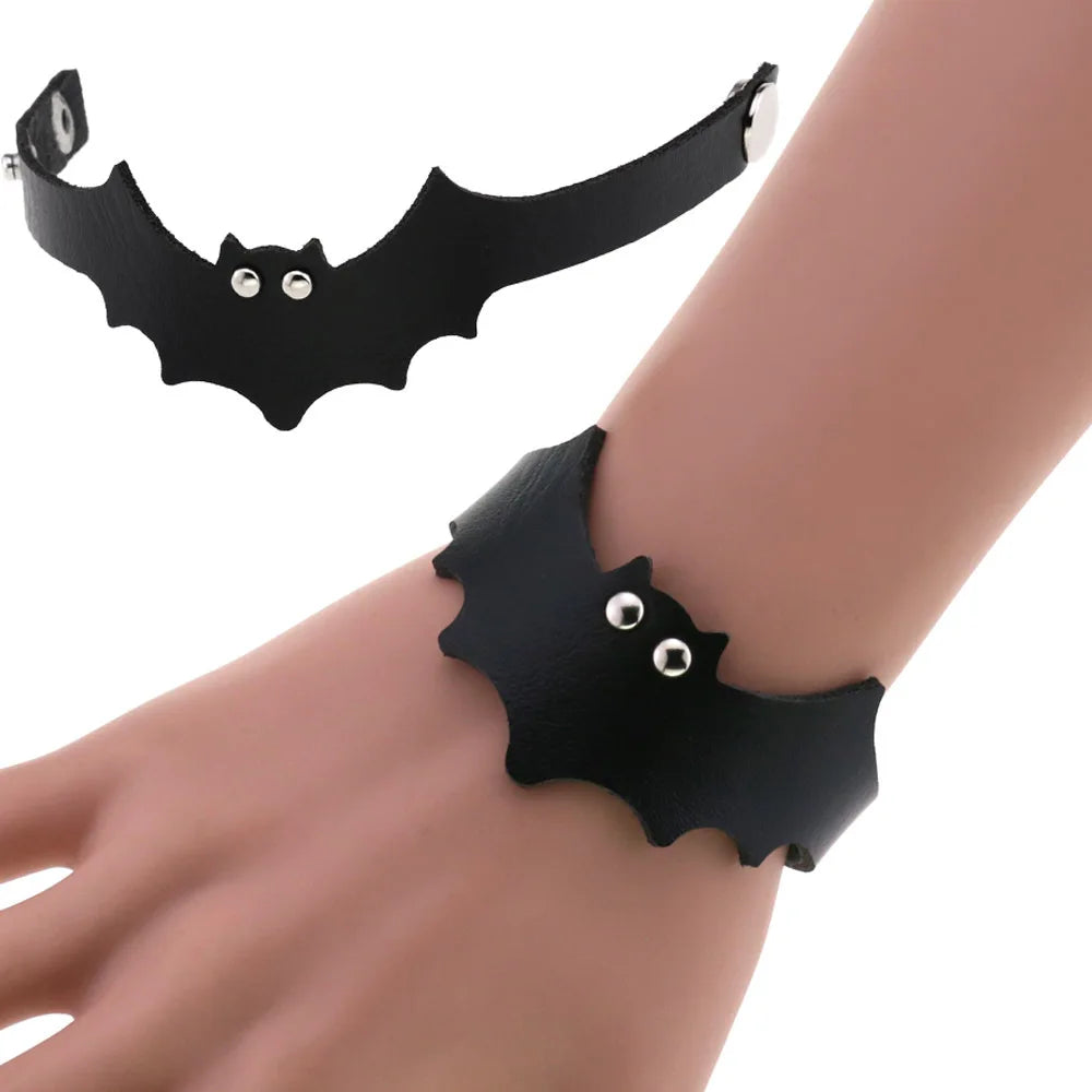 Unisex Fashion Handmade Wide PU Leather Punk Bangle Bat Bracelets