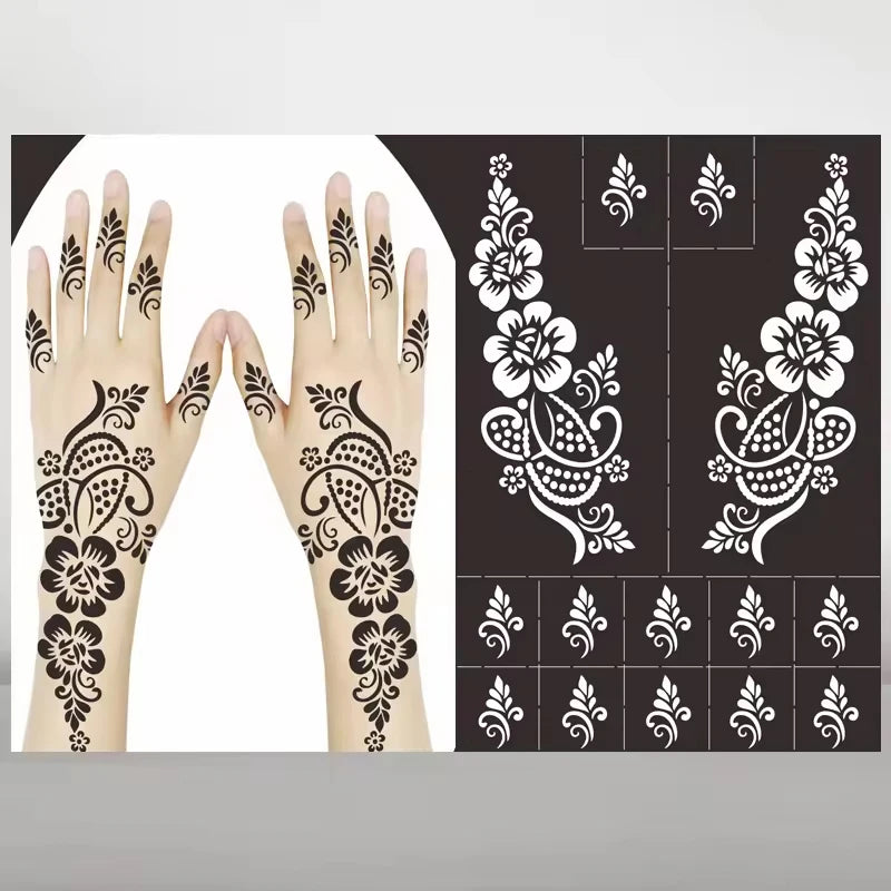 Five & Ten GMPC/Sedex/ISO/EUDR Beauty DIY Reusable Henna Tattoo Painting Stencil Flower Body Art Tattoo Stickers Templates