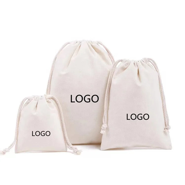 Custom Printed Logo Eco-friendly Reusable Small Gift Bag with Custom Color Cotton Canvas Drawstring Closure Dust Packing Bags