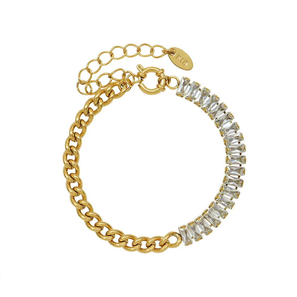 Iced Out Adjustable Tennis Chain Bracelet 18k Gold Plated Stainless Steel Jewellery Baguette Diamond CZ Stone Zircon YF2482