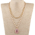 Fashion Delicate Link Chain Jewelry 2 Layer Alloy Chain 6mm Crystal Glass Zircon Drop Pendant Choker Necklace