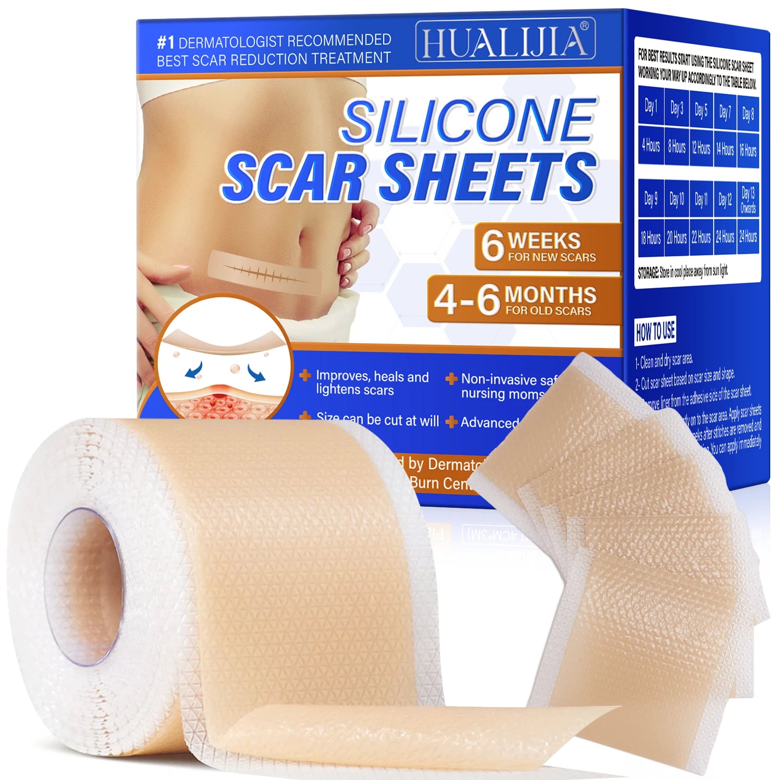 HUALIJIA Wholesale Acne Scar Removal Strips Products 1.6" X 120" Roll Silicon Scar Tape for Old Keloid Scar Remove