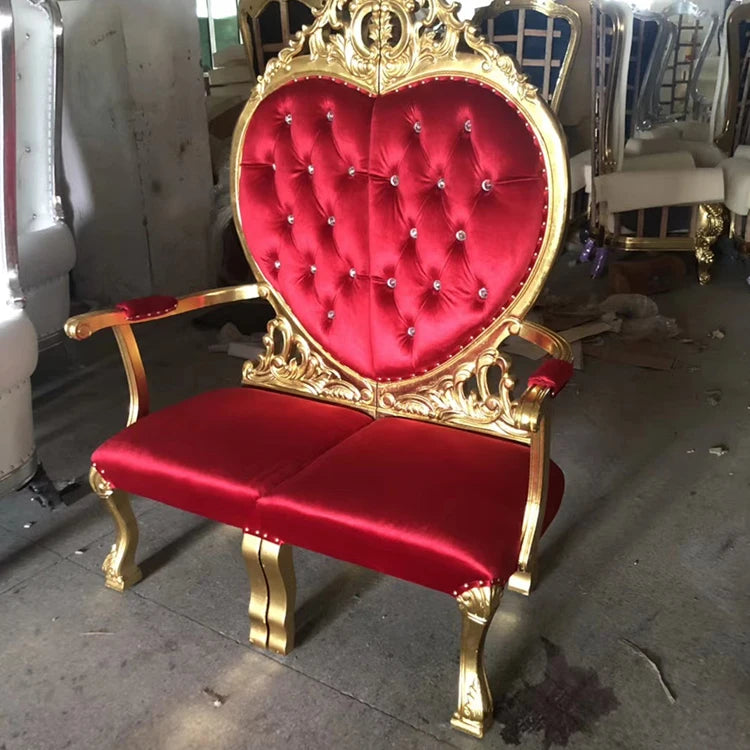Heart-Shaped 2 Seats Decorated With Crystal Button Banquet King Throne Wedding Chair