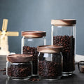 Clear Borosilicate Glass Storage Jars with Wooden Lids Kitchen Storage Jar CanistersGlass Tea Storage Holder Container