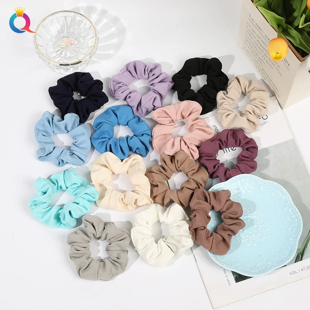 Polyester Ribbed Fabric Scrunchies Elastic Hair Tie Band and Ponytail Holder Scrunchy