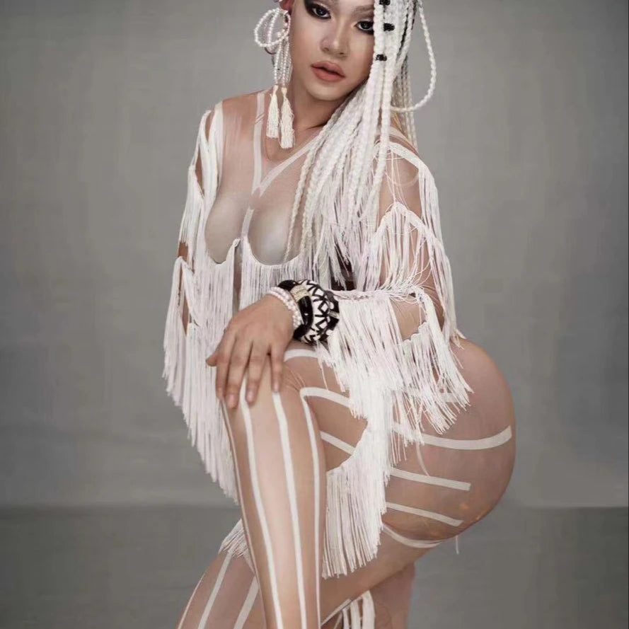 White Horse Jumpsuit Bar Party Costumes Stage Dance Wear Club bar Cloth