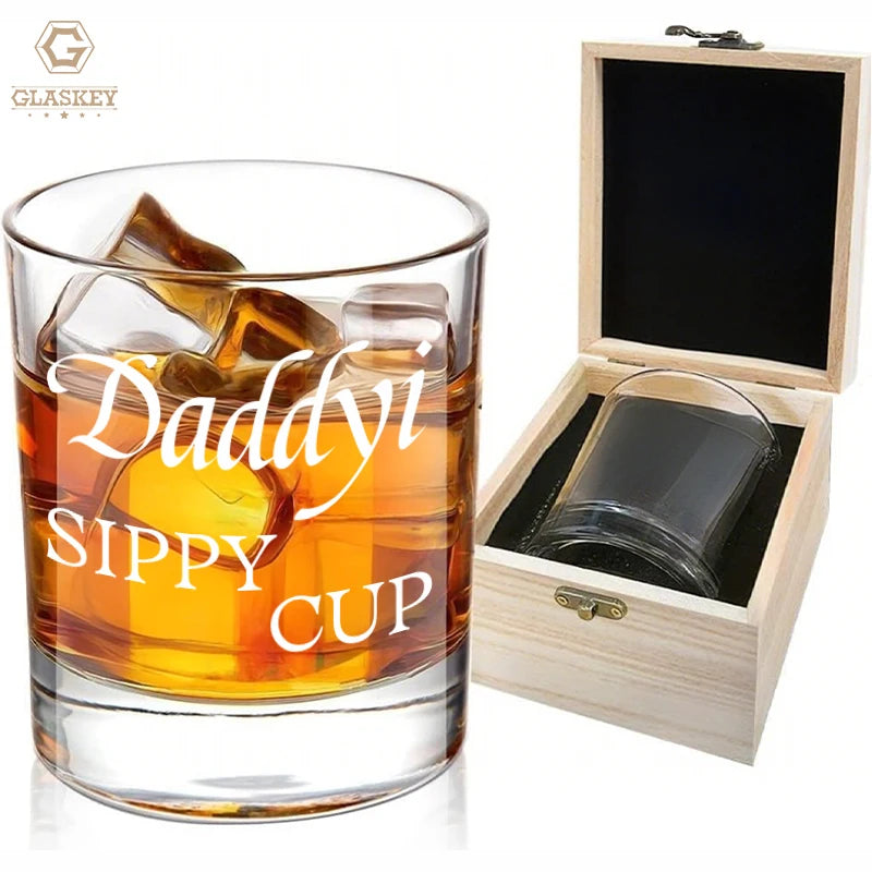Custom Laser Logo 12oz Old Fashioned Glass Whiskey Glasses Daddy's Sippy Cup Whiskey Glass with Wooden Box Funny Gift for Dad