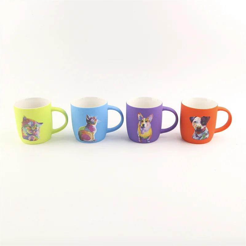 Lovely Casual Style Animal Decal Soft Touch Glazed Ceramic Coffee Mug Animal Print Ceramic Mug