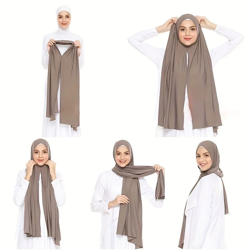 CCY Muslim Islamic Jersey Long Hijab Instant Cotton Scarf Elastic Turban Large Shawl Head Wraps Musulman Women Headscarve