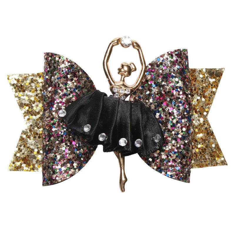 New Arrival Ballet Dancer Hair Clip Ballet Girls Bow Hair Grip Glitter Hair Barrette for Girls MegaBDM