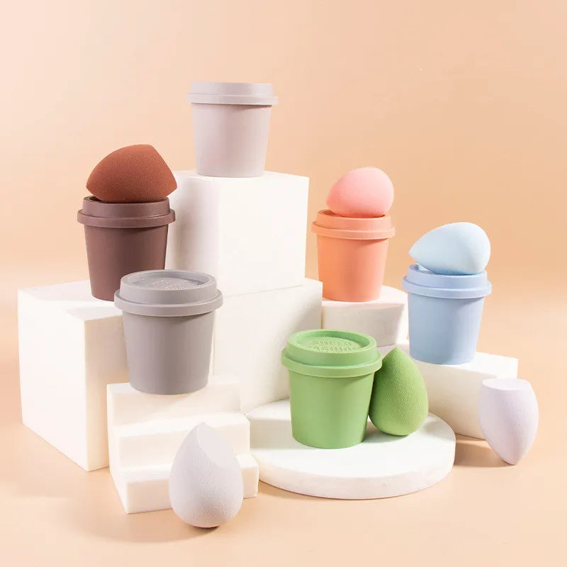 Custom Logo Beauty Makeup Sponge Shape Random Latex Free Makeup Sponge Foundations Powders Cream Powder Puff With Coffee Cup