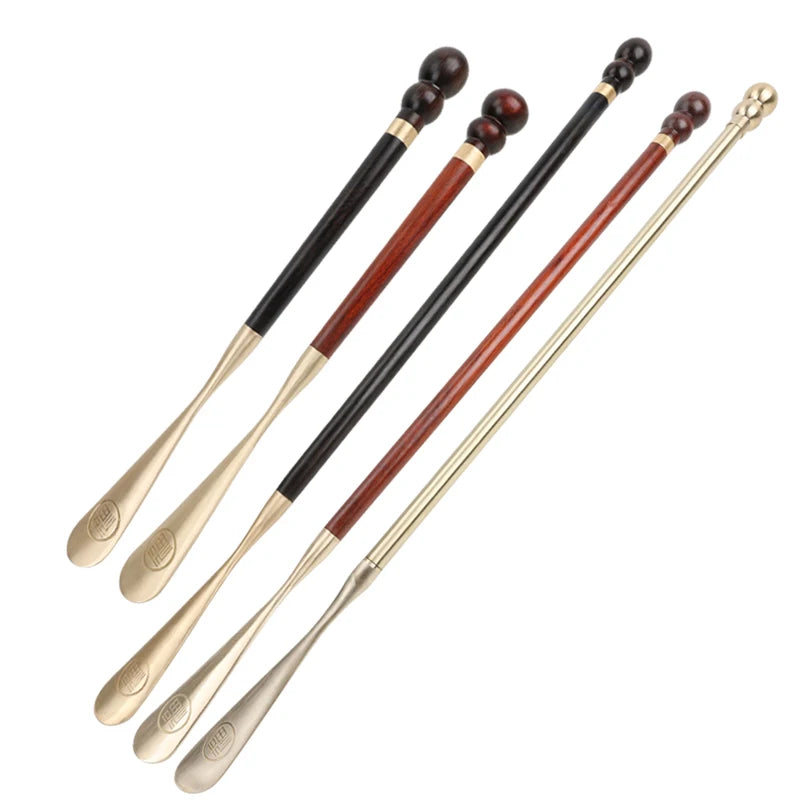 Factory Wholesale Custom Logo Fashion Wear Shoe Helper Wooden and Copper Luxury Long Shoe Horn
