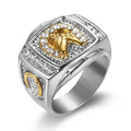Cheap Stcoks Mens 2 Tone Gold Plated Stainless Steel Horse Head Ring