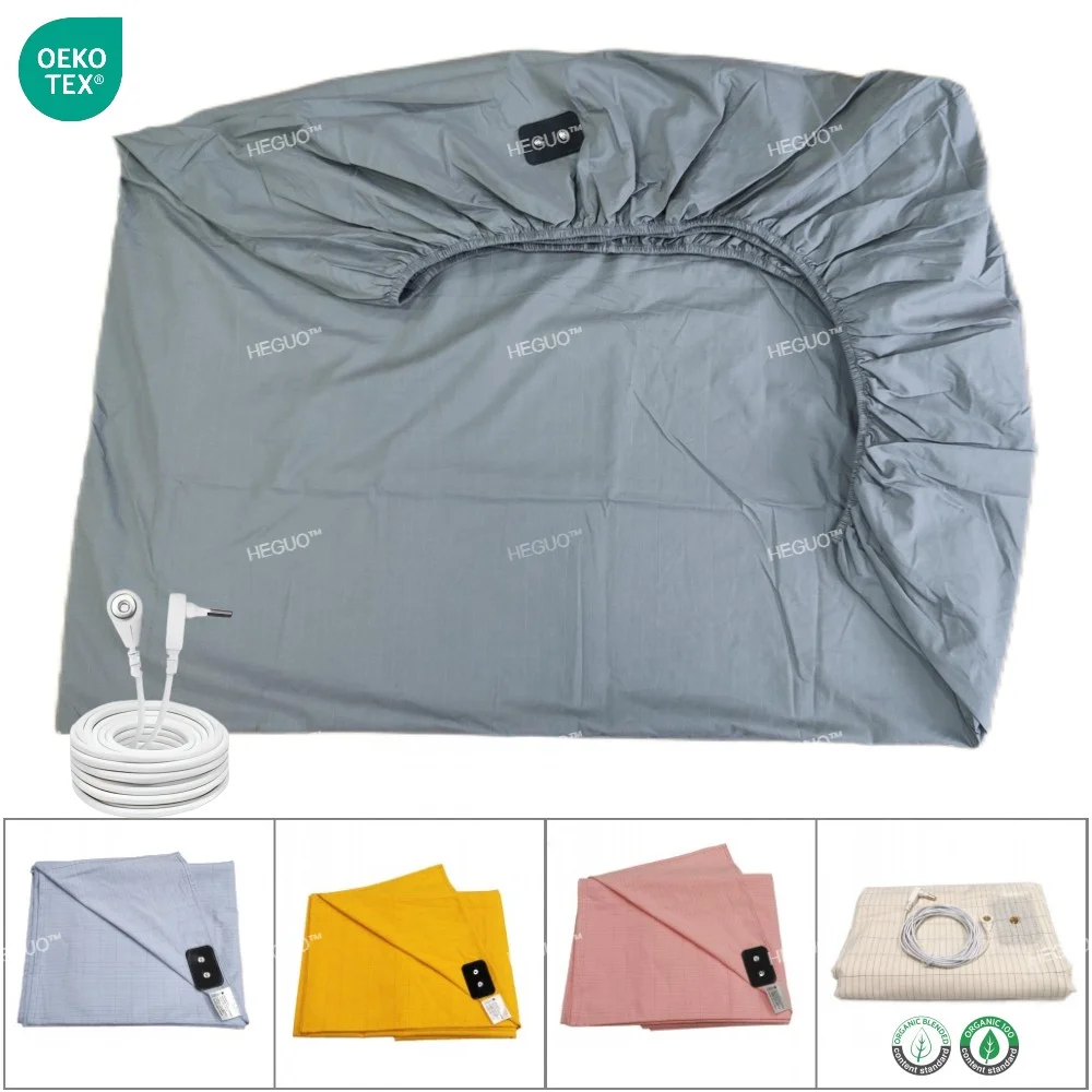 300TC 5% Silver Fiber 95% Cotton Fitted Grounding Sheets With Conductive Cord All Size for Better Sleep Native Health