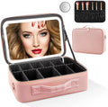 Large Fashionable PU Travel Makeup Bag with Light-Up Mirror Zipper Closure Cosmetic Organizer Bag
