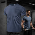 Custom Breathable Quick Dry Solid Grey Short Sleeve Men's Gym T-Shirt with Moisture Wicking Trim Fit Poly/Cotton Blend