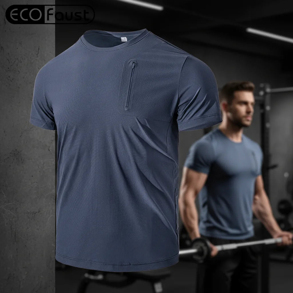 Custom Breathable Quick Dry Solid Grey Short Sleeve Men's Gym T-Shirt with Moisture Wicking Trim Fit Poly/Cotton Blend