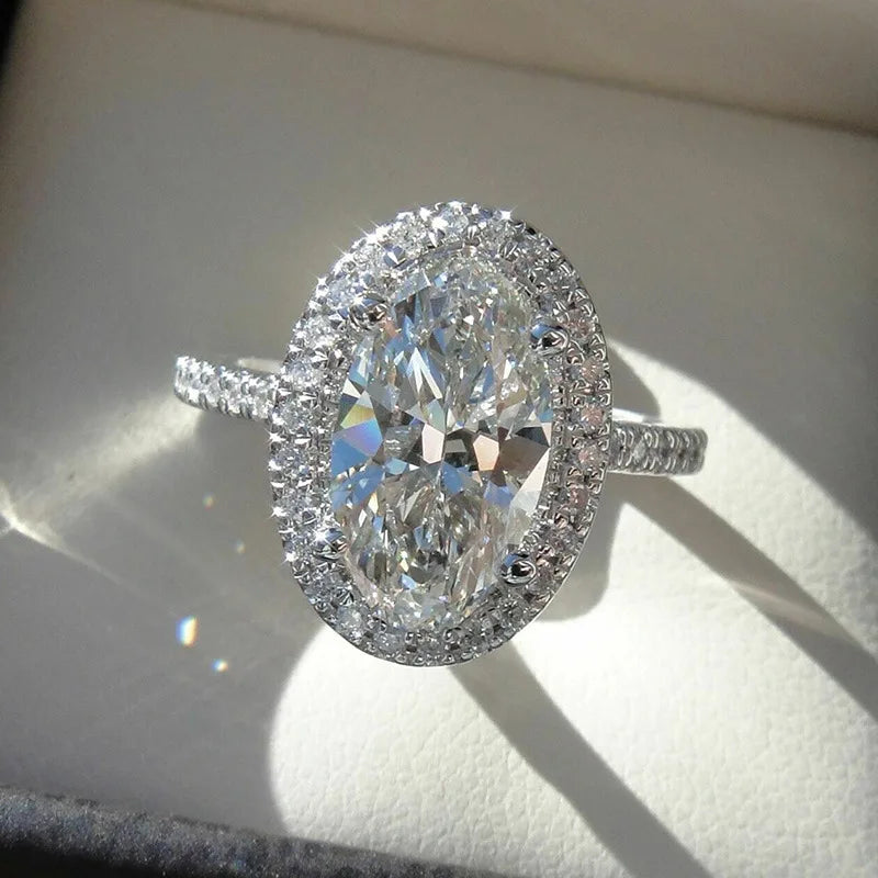 CAOSHI Female Bridal Dinner Jewelry Inlaid Oval Egg Shaped Zircon Engagement Wedding Rings Silver Color