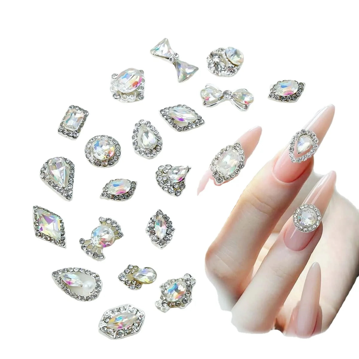 Wholesale Silver Luxury Nail Art Charm Diamond Decoration Jewelry Zircon 3d Nail Rhinestones DIY Nail Accessories