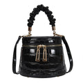 Trendy Cylindrical Stone Pattern Bucket Messenger Bag Women's Pu Leather Small Handbag