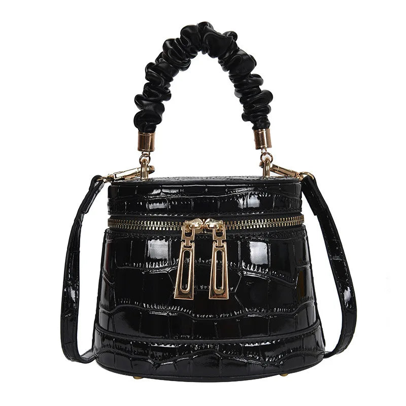 Trendy Cylindrical Stone Pattern Bucket Messenger Bag Women's Pu Leather Small Handbag