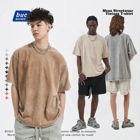 High Street Blank Printed T-shirts Yiwu Custom 100% Cotton Men's Drop Shoulder T Shirts