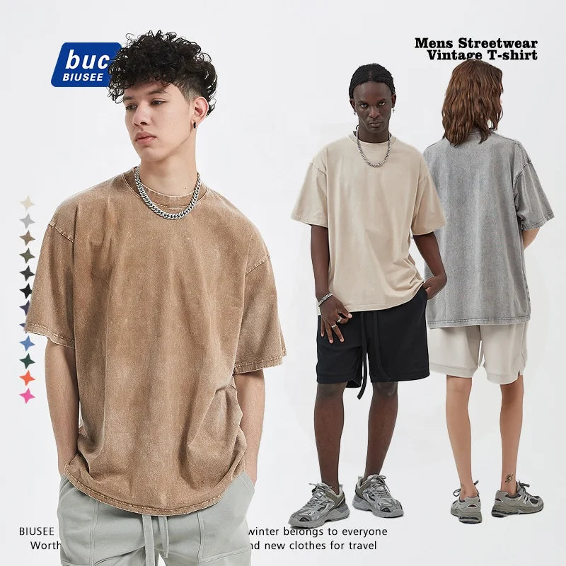 High Street Blank Printed T-shirts Yiwu Custom 100% Cotton Men's Drop Shoulder T Shirts