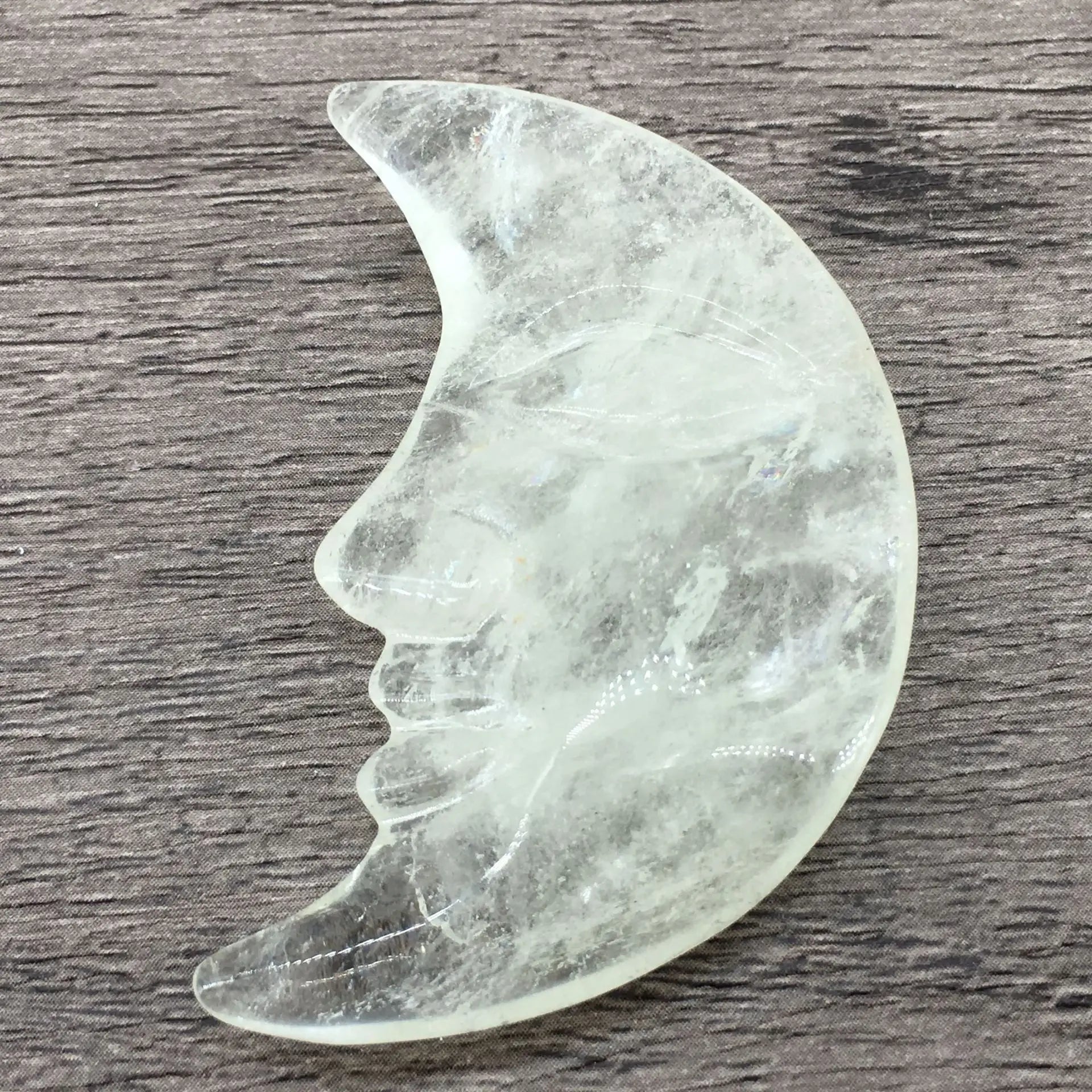 HUIYING New arrivals 60mm hand carved Semi-Precious Stone Crafts natural white clear quartz crystals smile moon face for sale