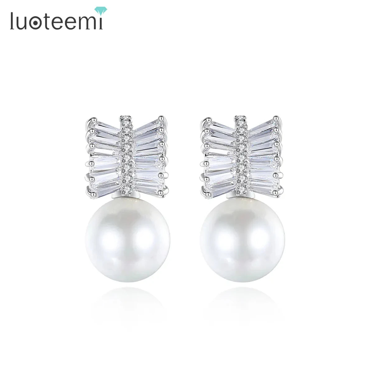 LUOTEEMI Teemi Jewelry Factory Brand AAA+ Cubic Zirconia Round Sea Shell Pearl Women Wedding Elegant Jewelry Earrings
