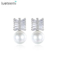 LUOTEEMI Teemi Jewelry Factory Brand AAA+ Cubic Zirconia Round Sea Shell Pearl Women Wedding Elegant Jewelry Earrings