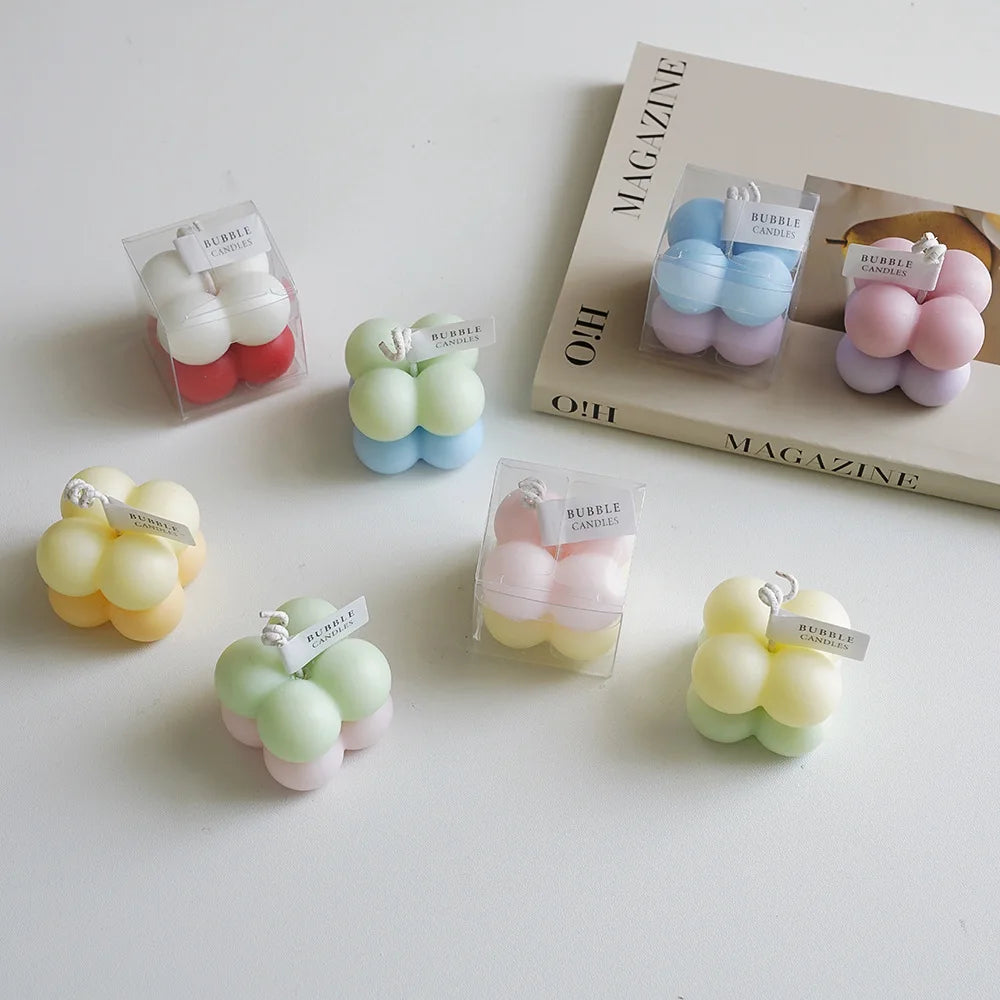 Gradient Mini Small Cube Geometric Bubble Soy Wax Scented Candles for Wedding Home Decor