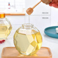 Luxury Empty 500g 1kg Glass Hexagon Honey Bottles Jar with Wooden Dipper and Lid