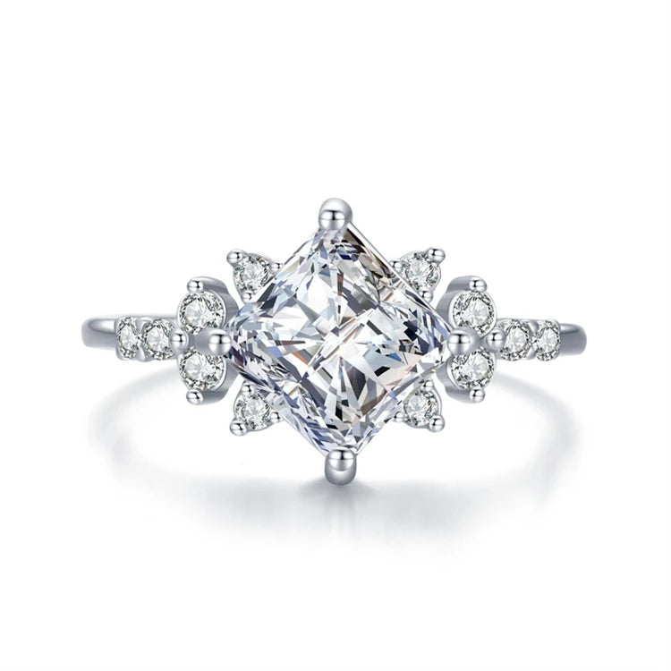 Stylish Classic Rhombus Diamond Rings Wholesale 925 Sterling Silver Cubic Zirconia Wedding Ring for Women