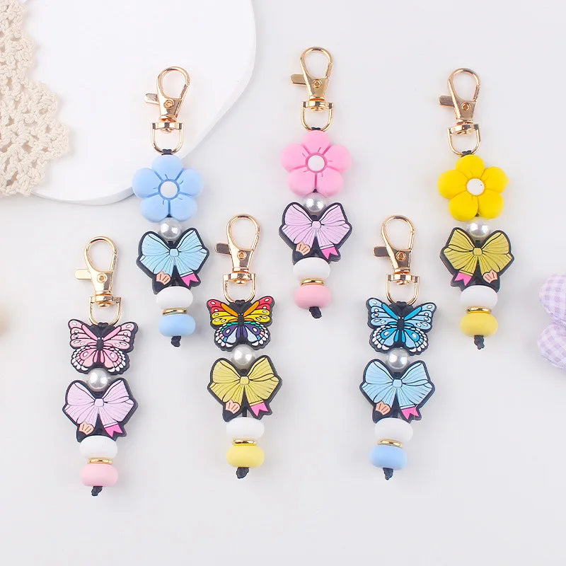 Cute Butterfly Silicone Beaded Keychain for Women Rechargeable & Safe Simple Style Backpack Charm & Car Hanging Pendant Gift