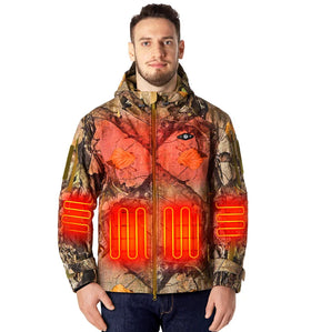 New Design Men's Electric Heated Jacket for Winter Soft Fabric with Hooded Collar Outdoor Hunting Fishing Work Camouflage Style