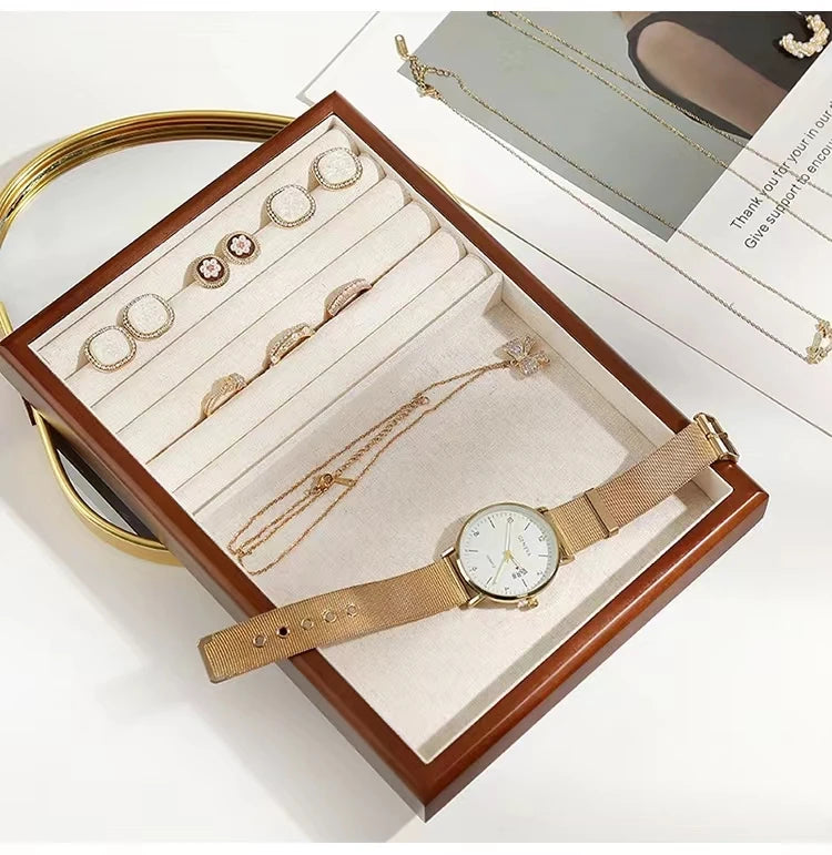 DOC New Solid Wood Trays Ring Bangle Pearl Necklace Jewelry Display Trays Natural Style Trays