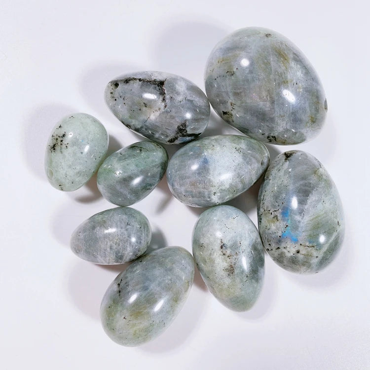 Huiying Factory Supply Gift Box Packing Natural Jade Stone Labradorite Drilled Yoni Eggs Kit Jade Eggs