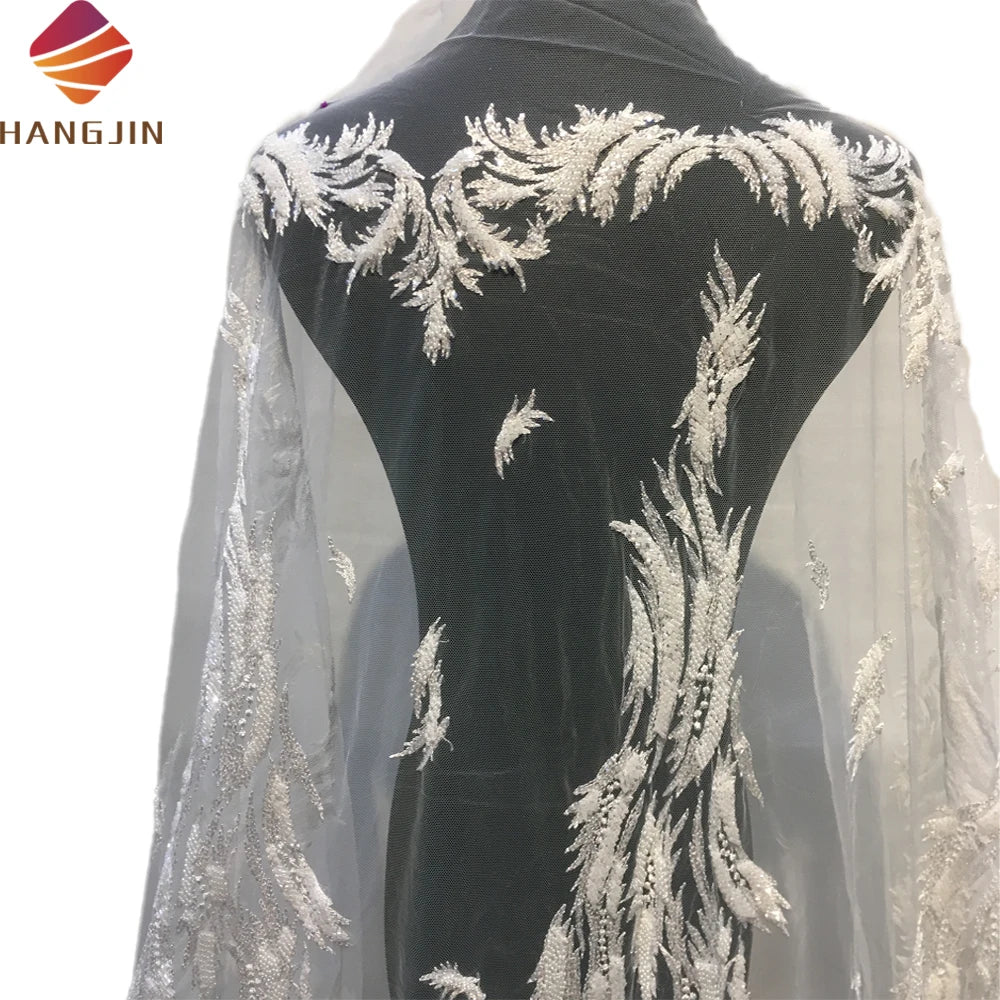 Handmade Sequin Embroidered Bead Net Lace Fabric Nigerian Bridal Beaded Lace Fabrics for Women Party Wedding