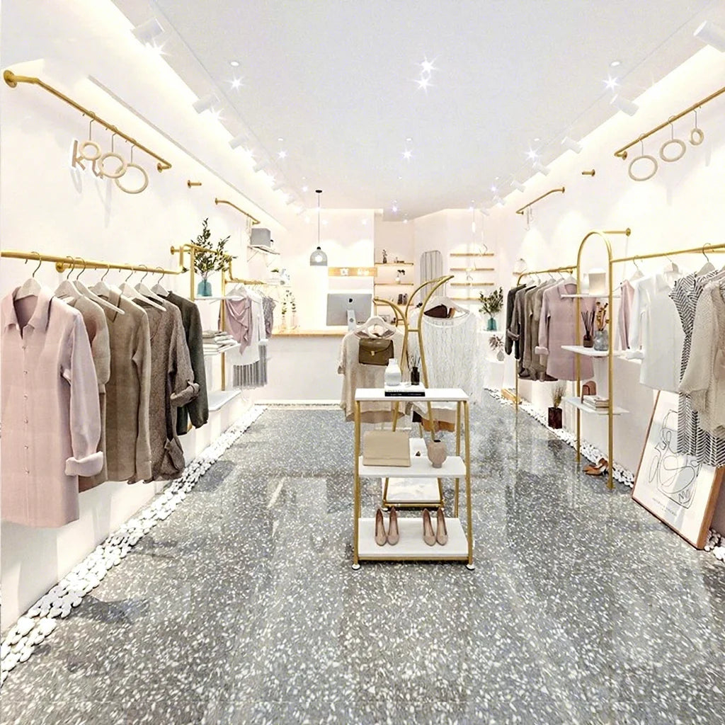 Customized High Quality Garment Wall Display Rack Clothing Store Interior Design Wall Mounted Clothing Display Stand