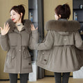 Fashion Long Women Windproof Hooded Warm Polyester Thick Fur Collar Drawstring Waist Parka Women's Winter Jacket
