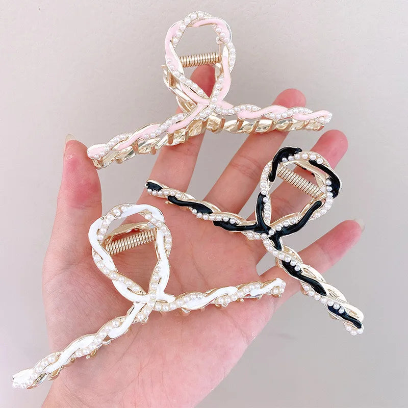 Fashion Big Size Shark Claw Clips Graceful Pearl Hair Claw for Women