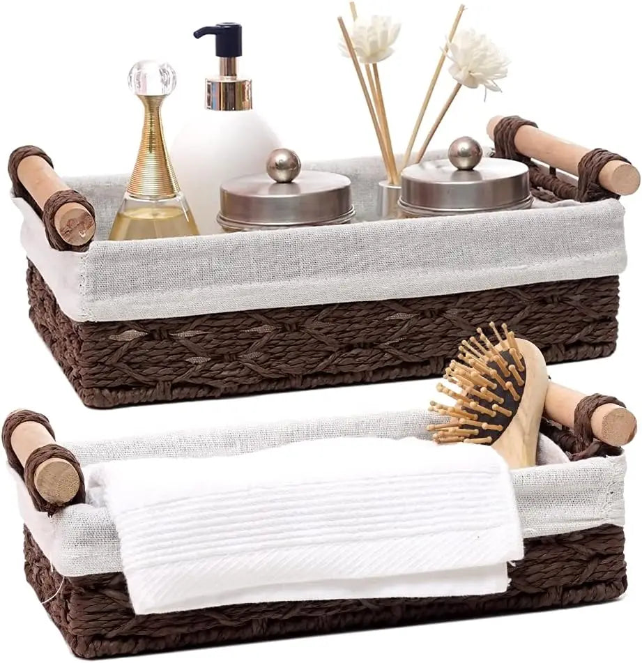 Rectangle Storage Box Paper Rope Storage Basket Wicker Basket for Gift Basket With Handles