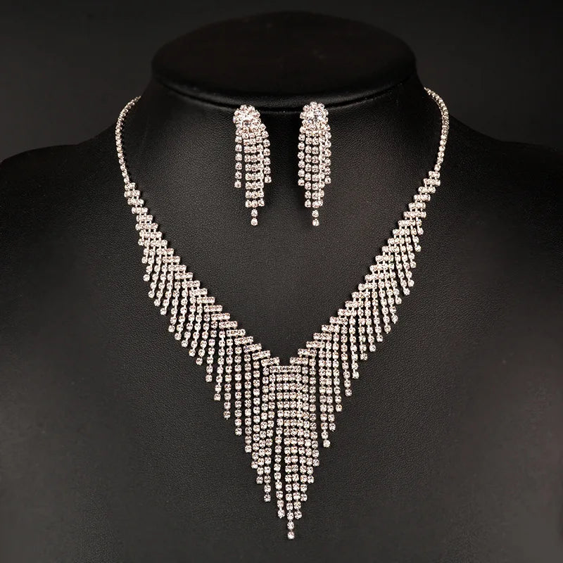 New Fashion Tassel Crystal Boho Wedding Jewelry Set Women
