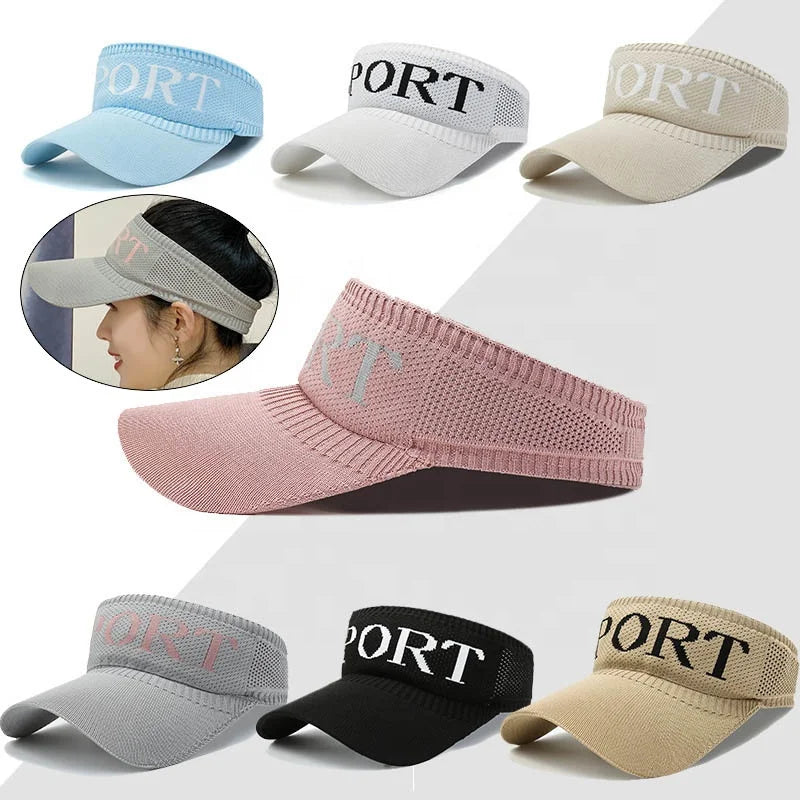 Adjustable Elastic Outdoor Knitted Mesh Sports Visor Hat Breathable Empty Top Daily Casual Travel Sun Visor Cap for Men Women