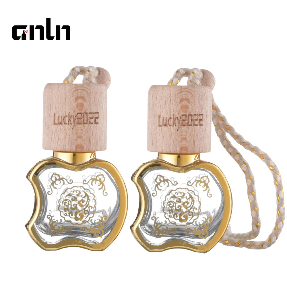 Car Air Freshener Pendant 10ml Hanging Car Perfume Wooden Cover Empty Glass Bottle